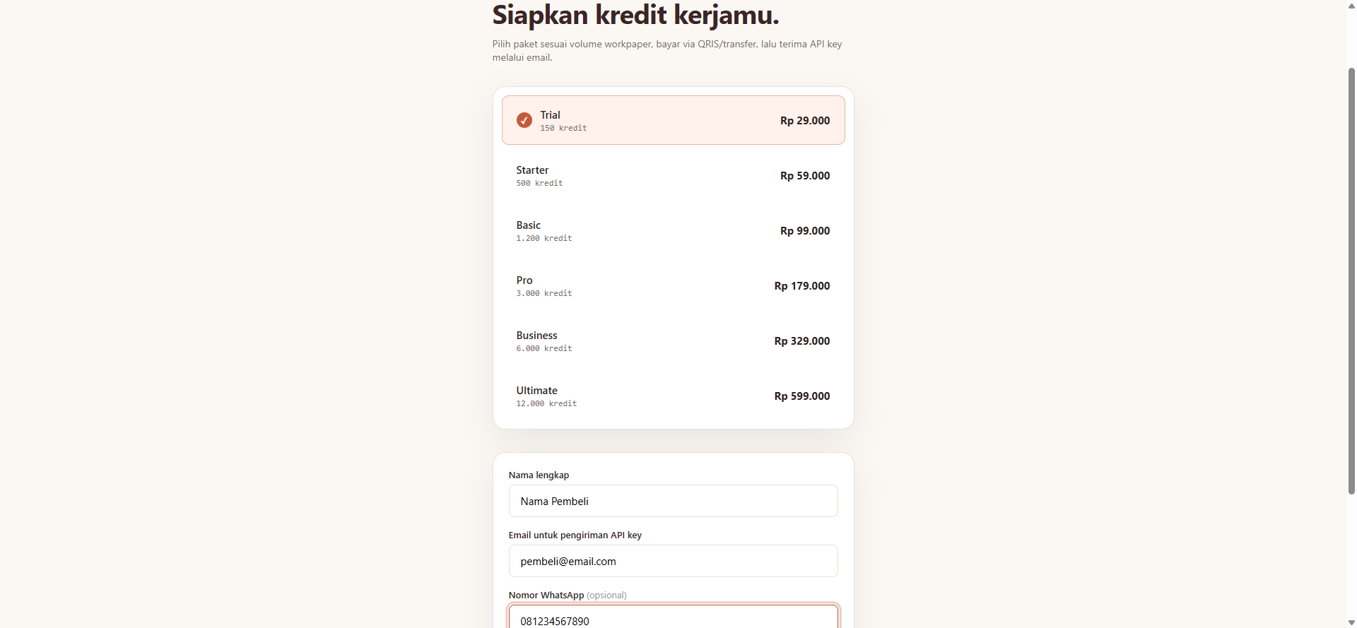 Form checkout sudah terisi, tombol Bayar Sekarang siap diklik