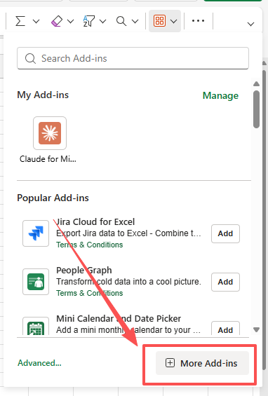 Klik tombol Add-Ins di toolbar Home